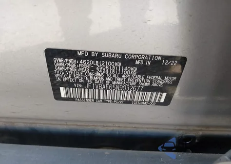 2022 Subaru Wrx Premium from USA, damaged, VIN JF1VBAF65N9032677